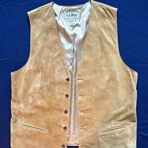 LL Bean Mens Suede-Like Leather Vest Camel Brown Size 44L Made in USA